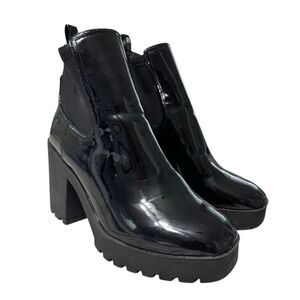 ALDO Black Patent Platform Chelsea Boots Chunky Lug Sole Block Heel Size 8.5
